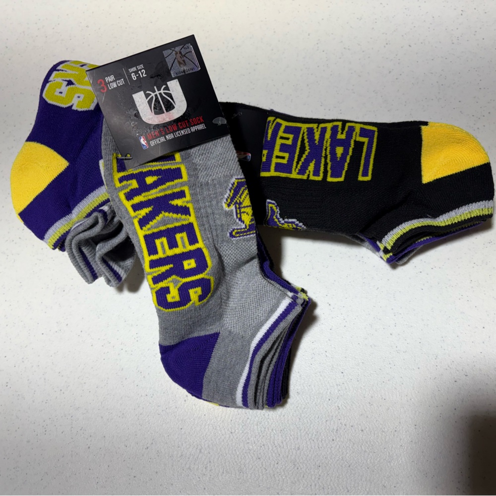 NBA Lakers Low Cut Men's Socks 9 Pairs Black, Gray, Purple, Yellow Shoe 6-12 B7